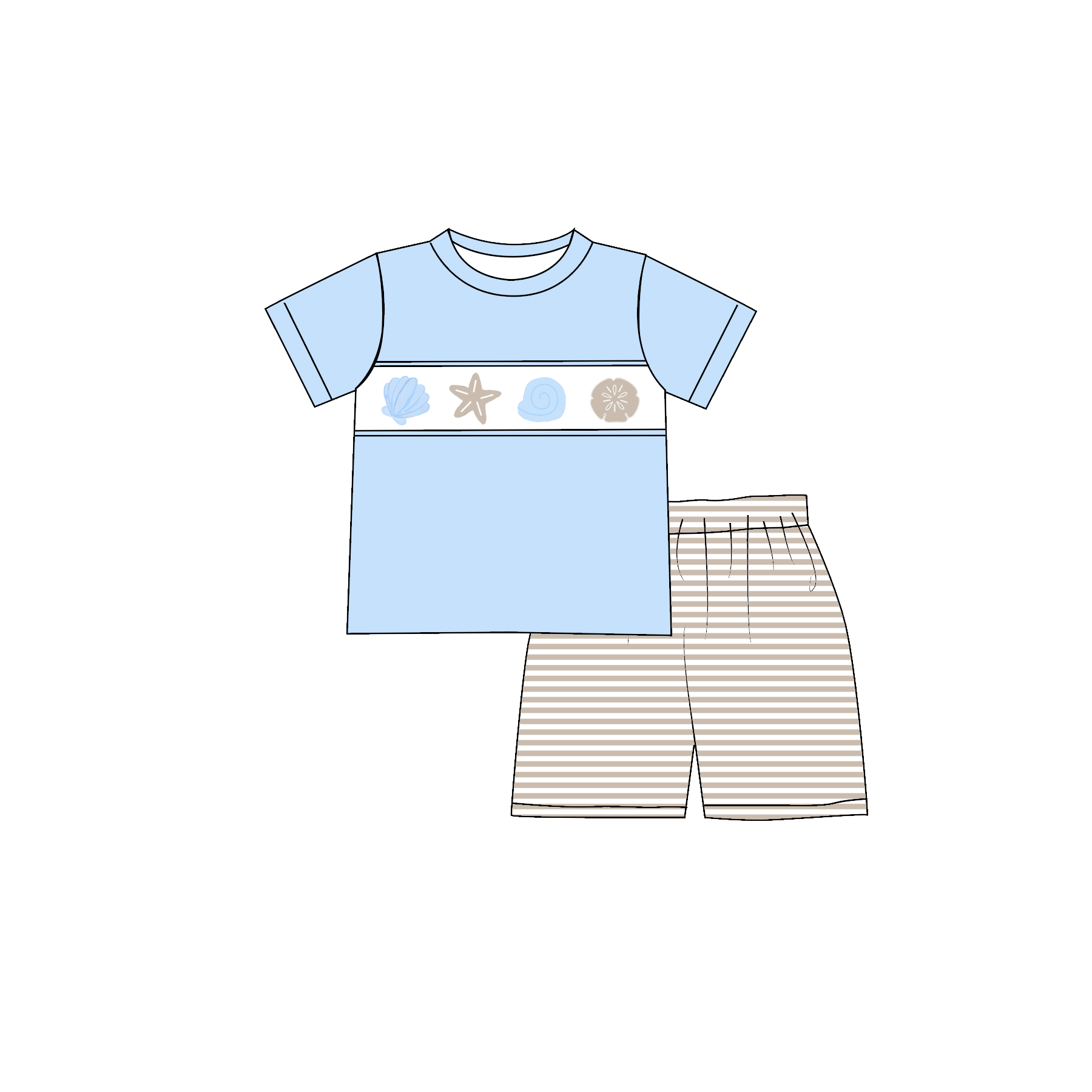 (Pre Order)Siblings Summer Seaside Embroidery Smocked Dress,Set&Romper