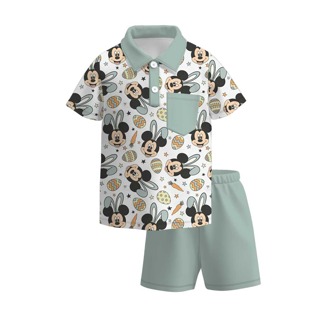 (Pre Order)Boys Easter Cartoon Print Shorts Set