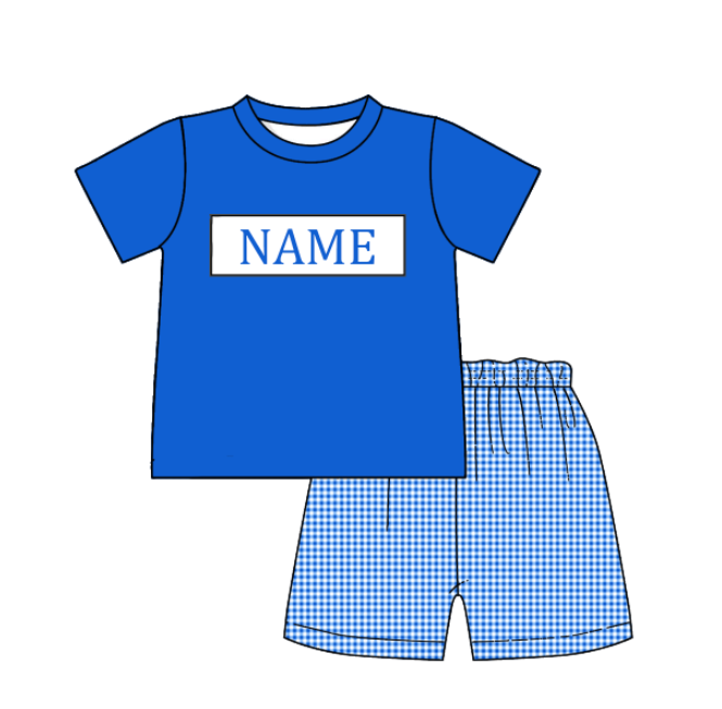 (Pre Order)Siblings Spring&Summer Blue Plaid Embroidery Smocked Dress,Set&Romper-Customized name