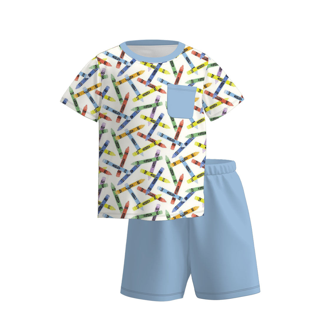 (Pre Order)Siblings Summer Back To School Crayon Embroidery Smocked Dress&Set