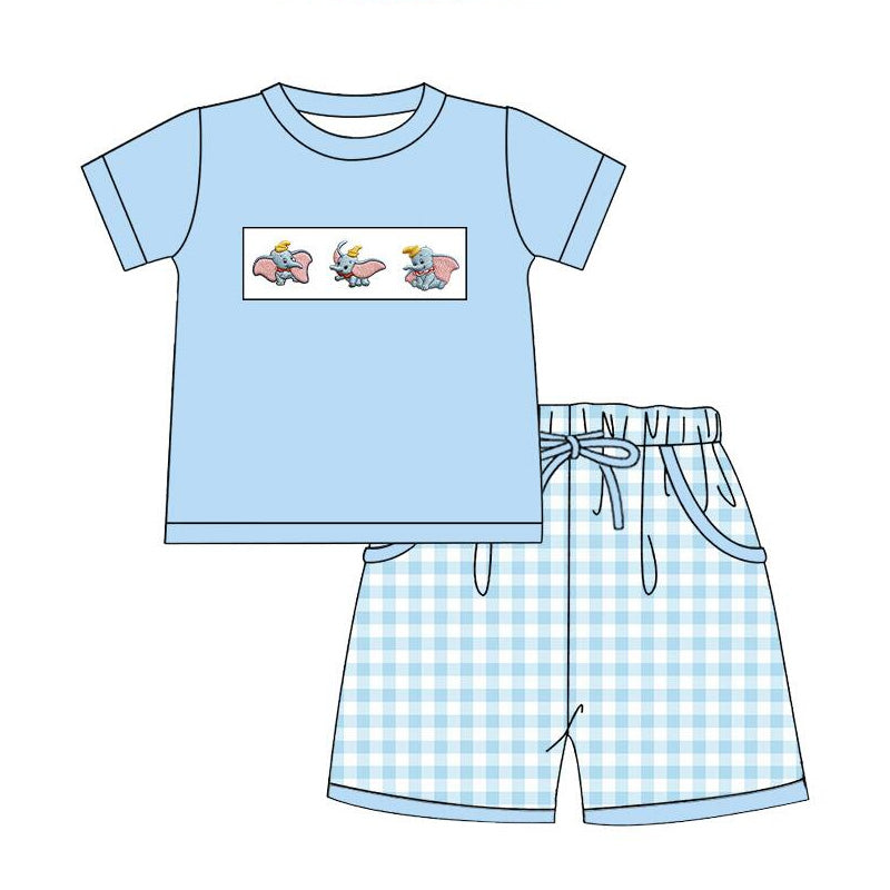 (Pre Order)Siblings Spring&Summer Cartoon Elephant Embroidery Smocked Dress,Set&Romper