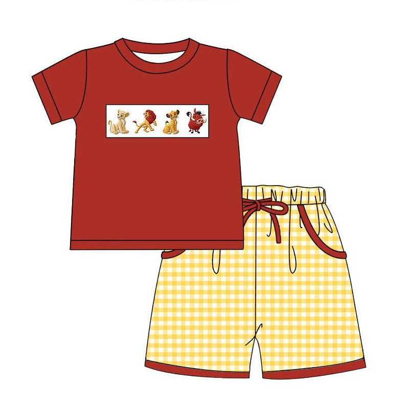 (Pre Order)Siblings Spring&Summer Cartoon Lion Embroidery Smocked Dress,Set&Romper