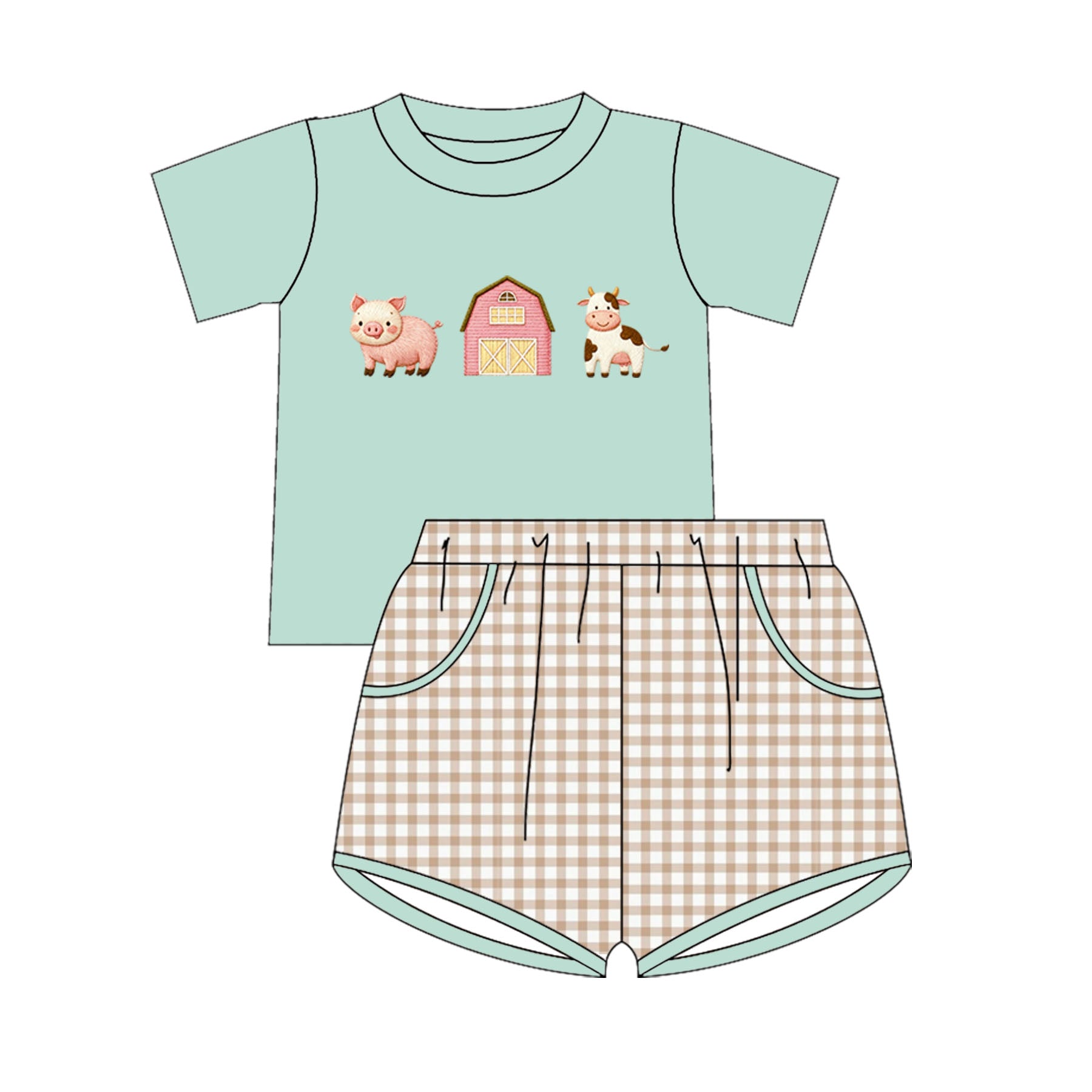 (Pre Order)Siblings Summer Farm Embroidery Dress,Set&Romper
