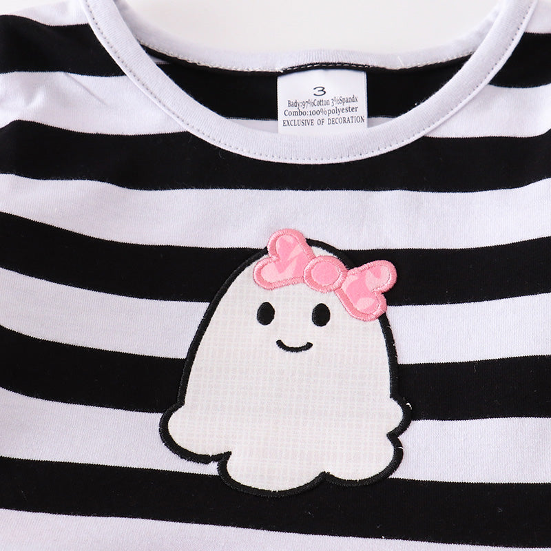 (In Stock E31-1-3 G11-2-1)Girls Halloween Ghost Embroidery Outfit Set