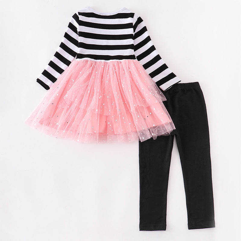 (In Stock E31-1-3 G11-2-1)Girls Halloween Ghost Embroidery Outfit Set