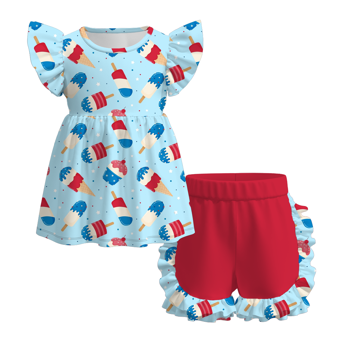 (Pre Order)Exclusive Summer Girls' Ruffled Shorts Set