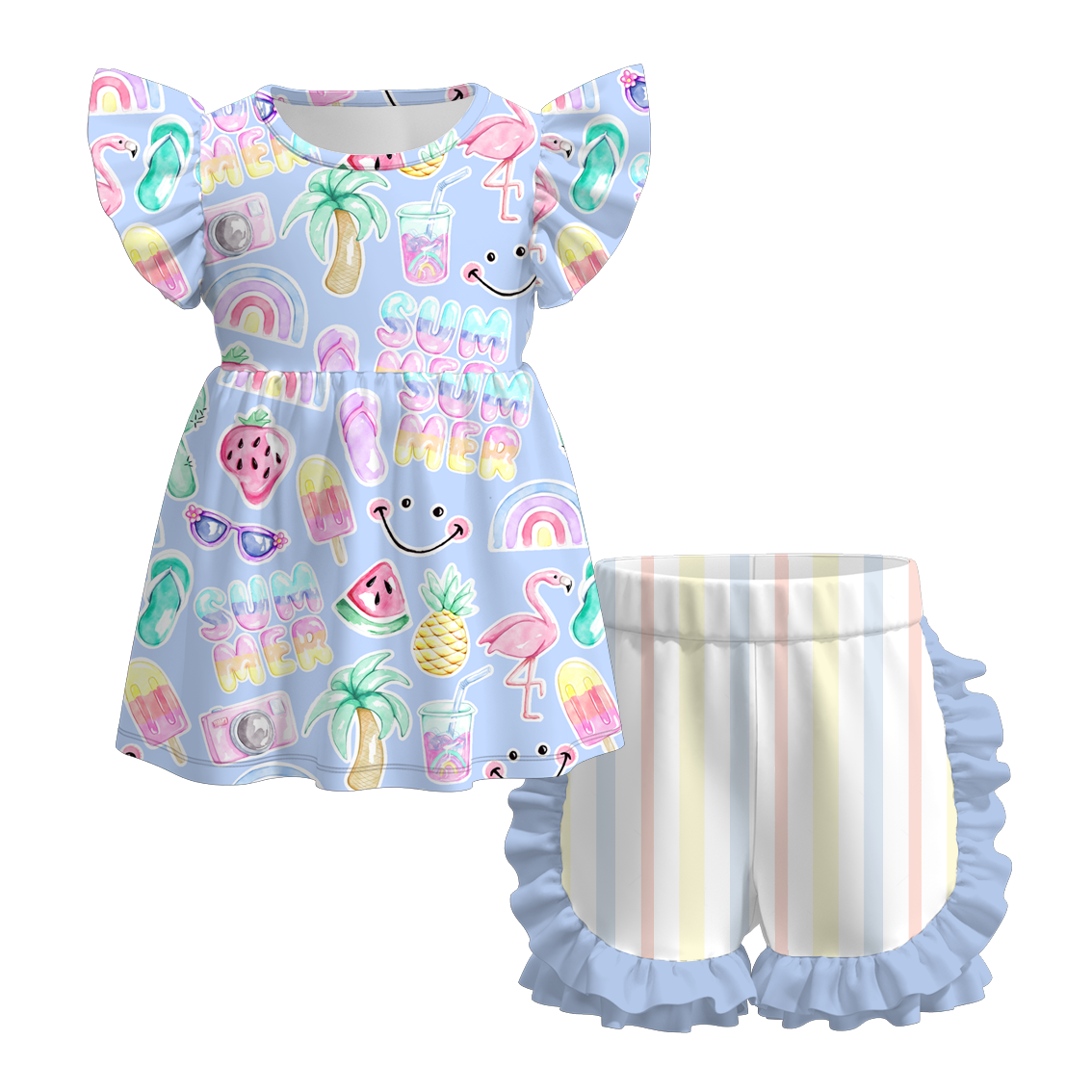 (Pre Order)Exclusive Summer Girls' Ruffled Shorts Set