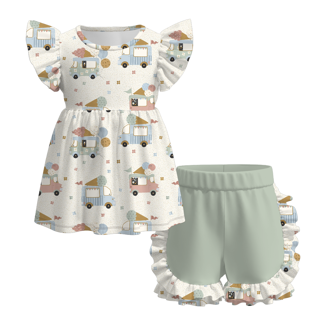 (Pre Order)Exclusive Summer Girls' Ruffled Shorts Set