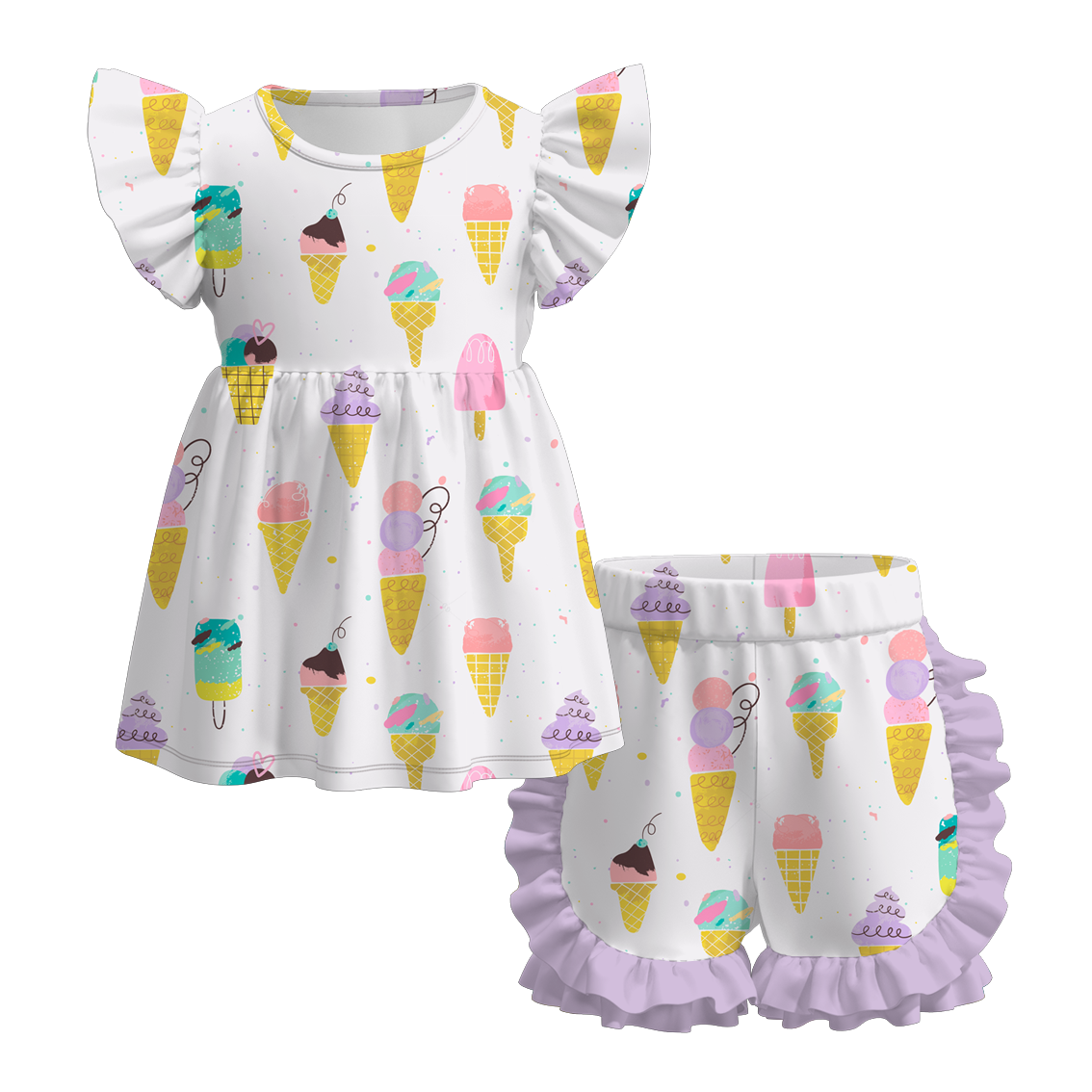 (Pre Order)Exclusive Summer Girls' Ruffled Shorts Set