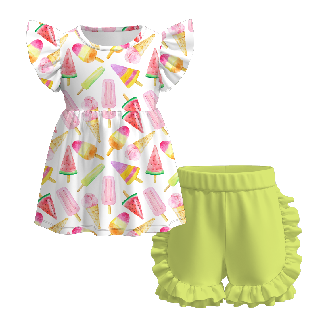 (Pre Order)Exclusive Summer Girls' Ruffled Shorts Set