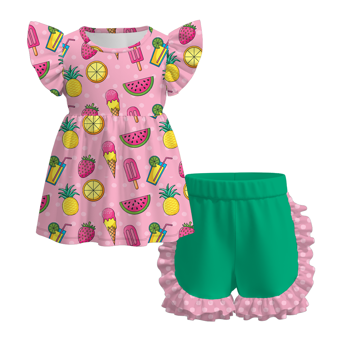 (Pre Order)Exclusive Summer Girls' Ruffled Shorts Set