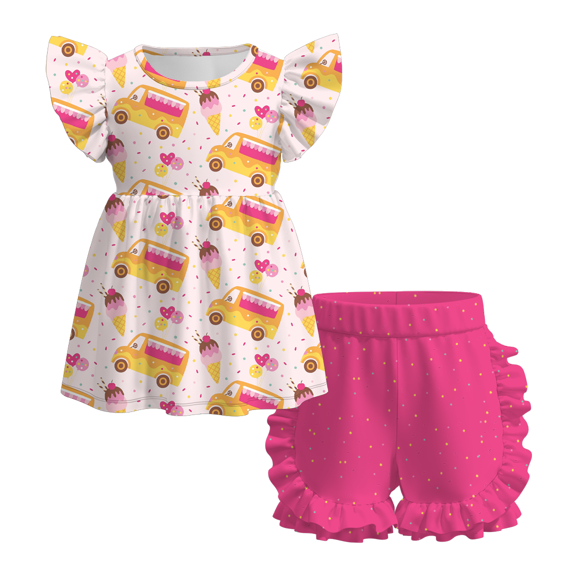 (Pre Order)Exclusive Summer Girls' Ruffled Shorts Set