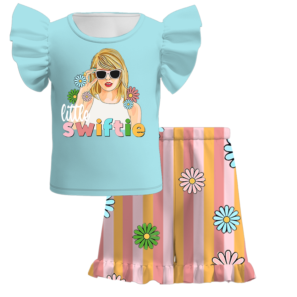 (Pre Order)Girls Summer TS Print Short Set
