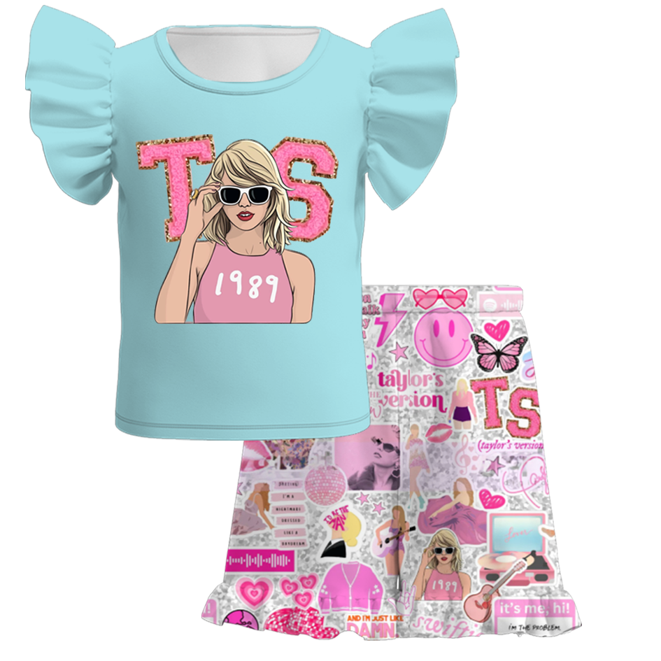(Pre Order)Girls Summer TS Print Short Set