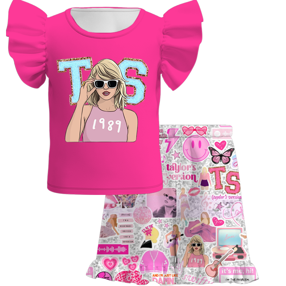 (Pre Order)Girls Summer TS Print Short Set
