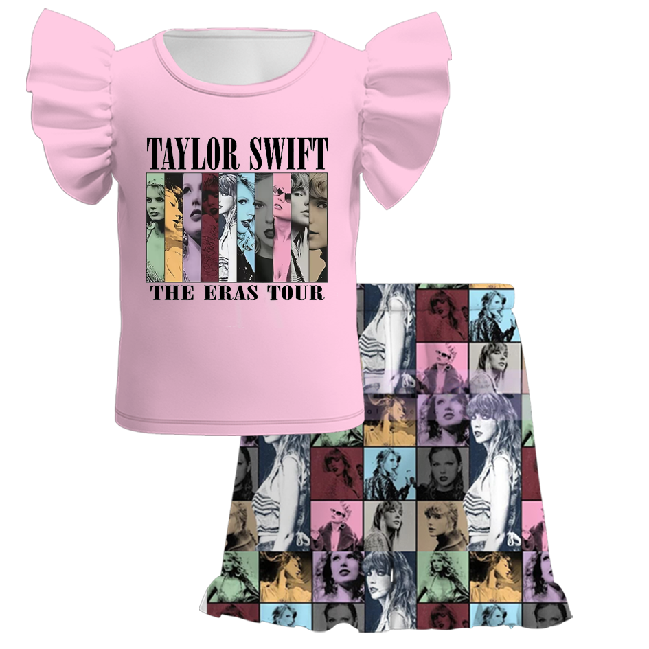 (Pre Order)Girls Summer TS Print Short Set