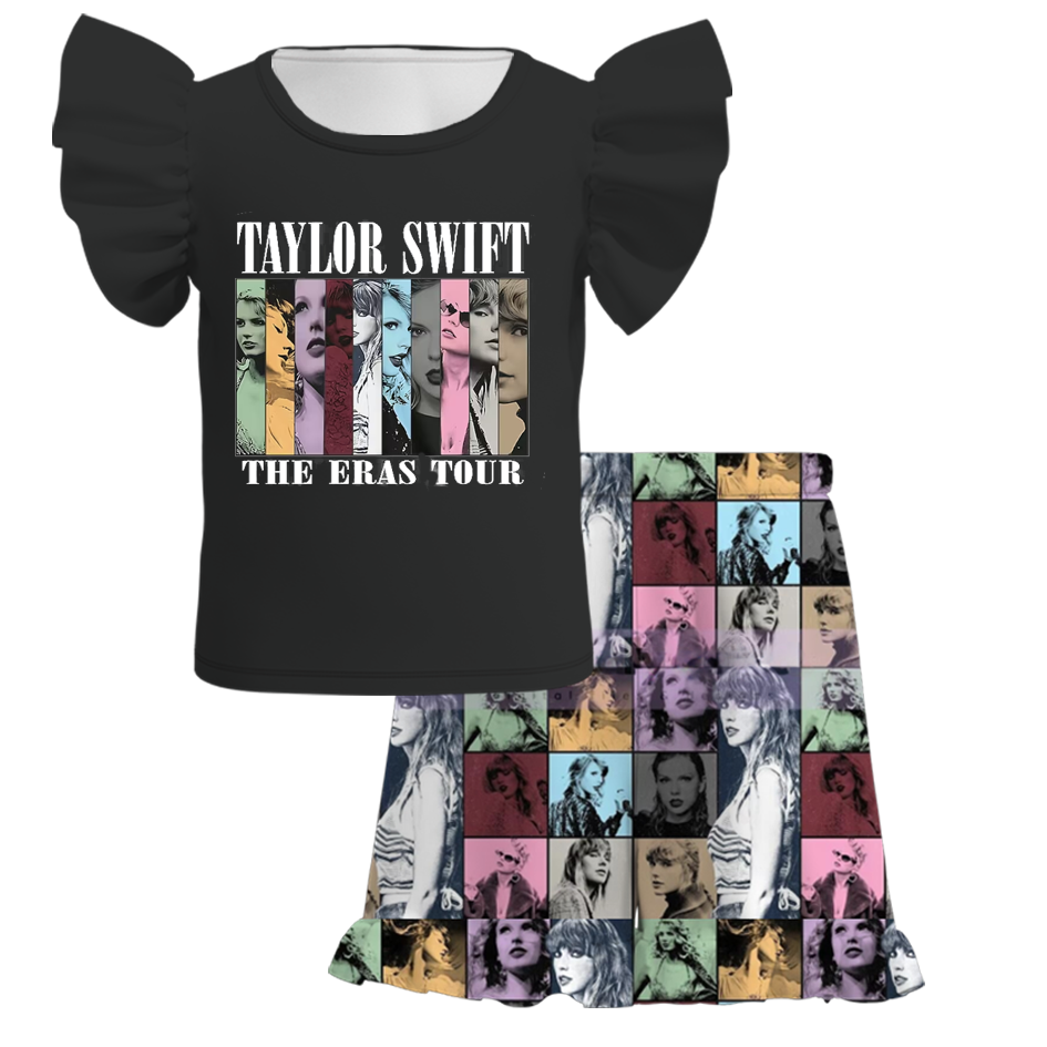 (Pre Order)Girls Summer TS Print Short Set