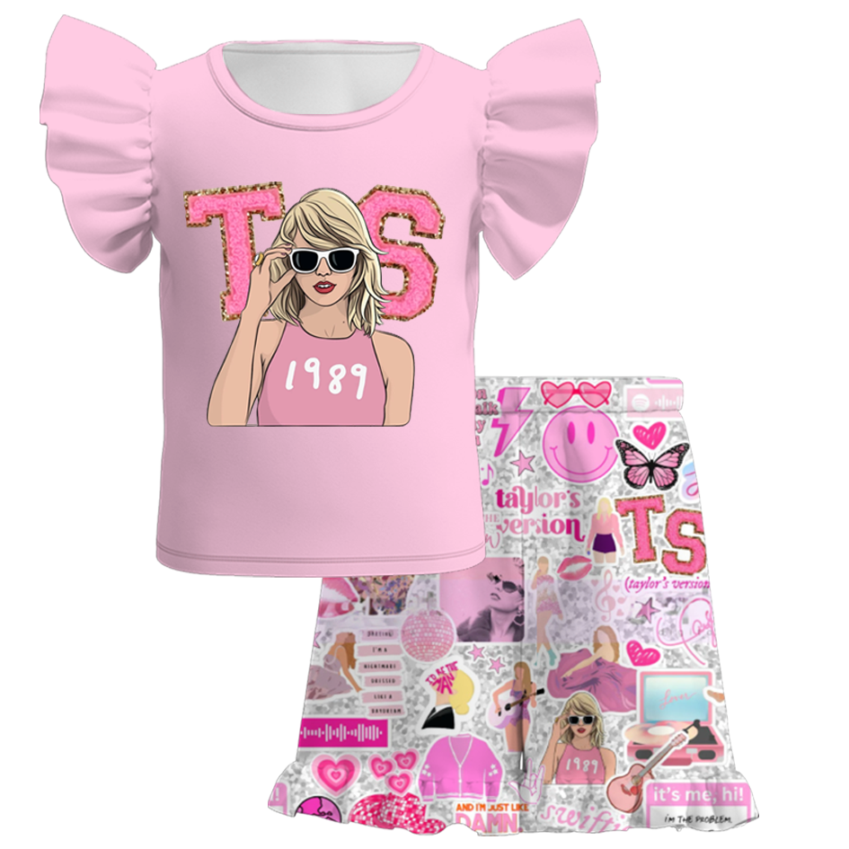 (Pre Order)Girls Summer TS Print Short Set