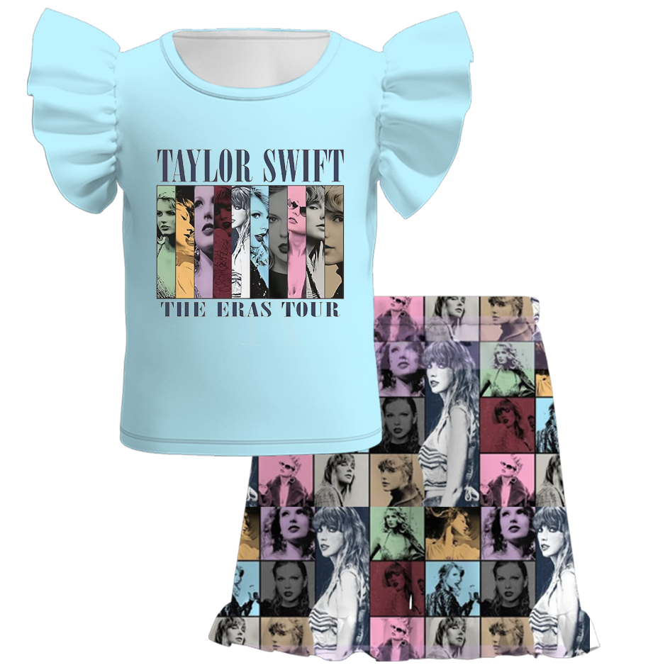 (Pre Order)Girls Summer TS Print Short Set