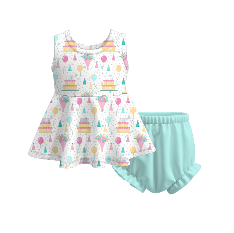 (Pre Order)Baby Girls Rainbow Birthday Floral Print Shorts Set