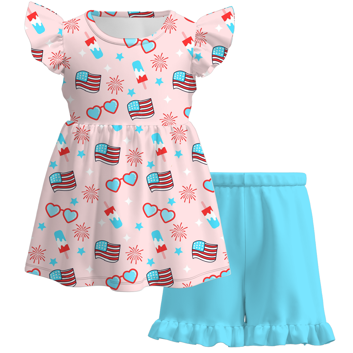 (Pre Order)4th Of July Grils Short Set