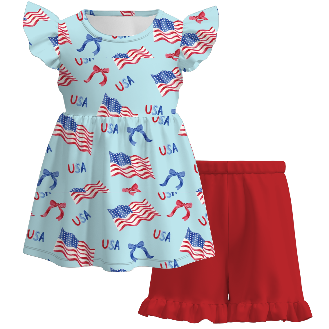 (Pre Order)4th Of July Grils Short Set