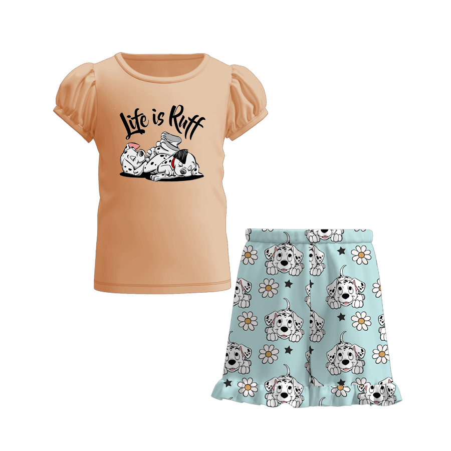 (Pre Order)Girls Summer Cartoon Ruffle Sleeve Short Set