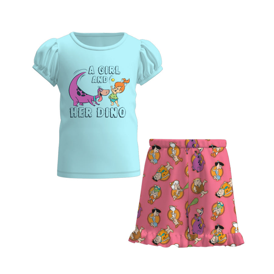 (Pre Order)Girls Summer Cartoon Ruffle Sleeve Short Set