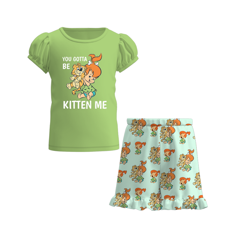 (Pre Order)Girls Summer Cartoon Ruffle Sleeve Short Set