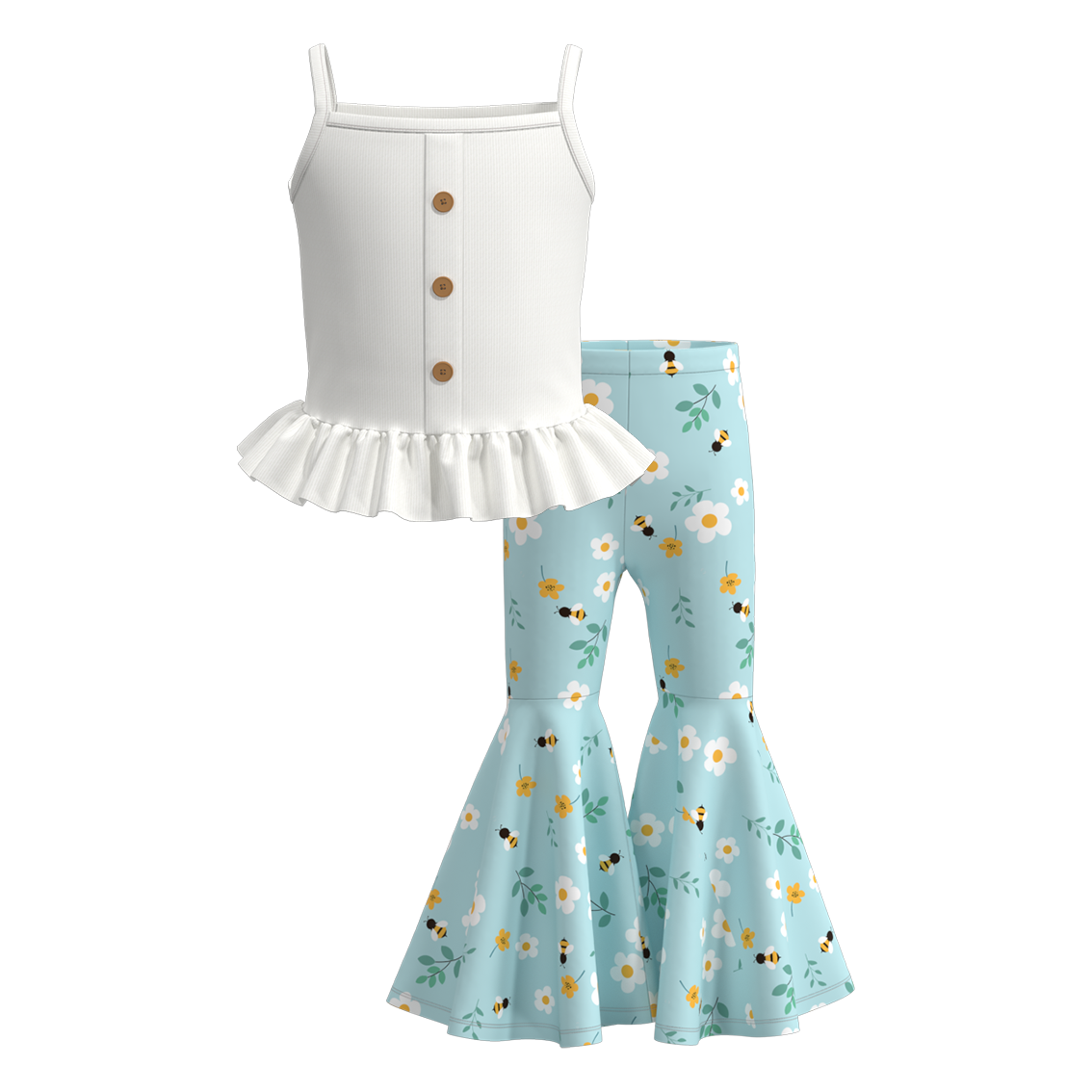 (Pre Order)Girls Rib Top Bee Flared Pants Set
