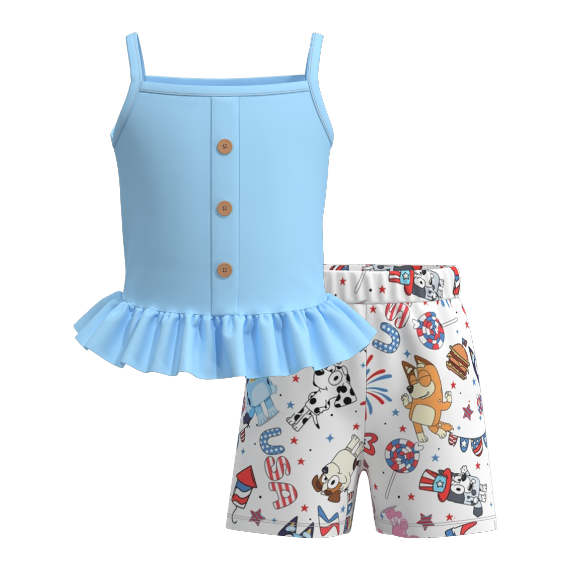 (Pre Order)Patriotic Print 2 Pcs Shorts Set