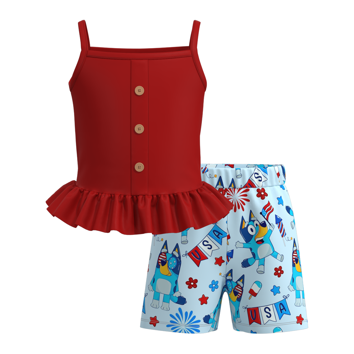 (Pre Order)Patriotic Print 2 Pcs Shorts Set