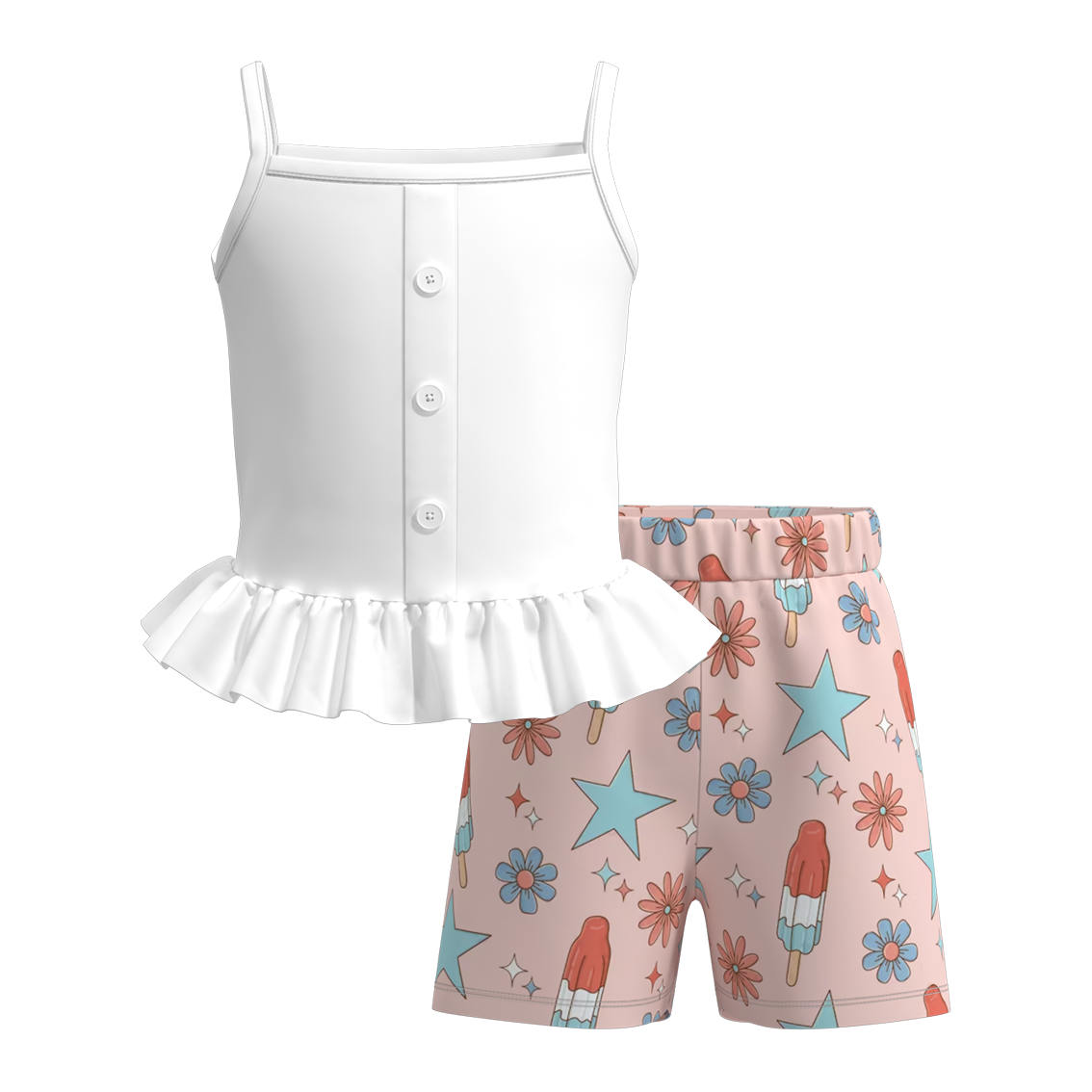 (Pre Order)Patriotic Print 2 Pcs Shorts Set