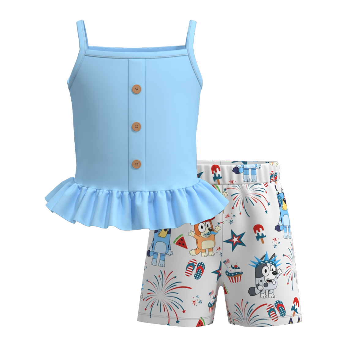 (Pre Order)Patriotic Print 2 Pcs Shorts Set