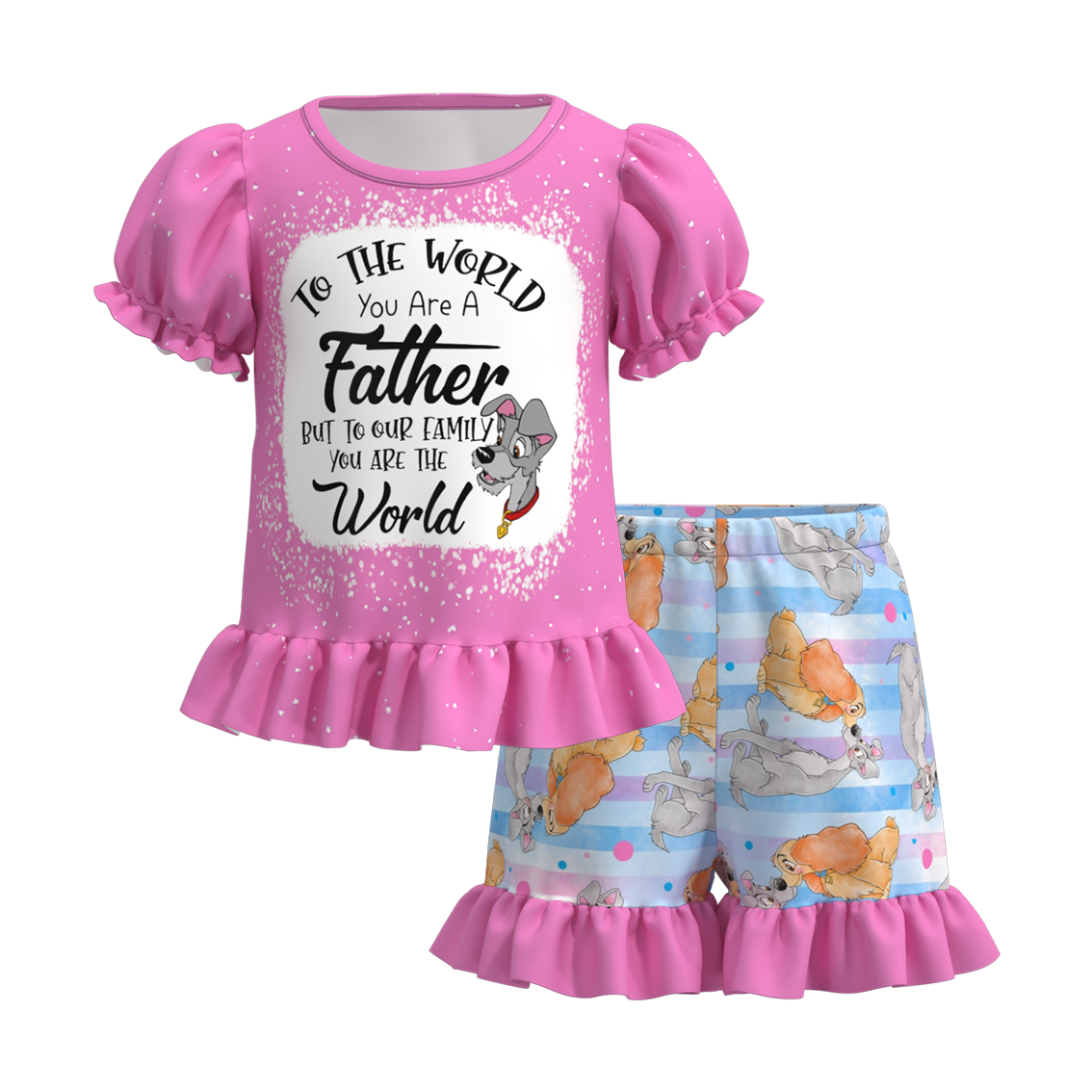 (Pre Order)Girls Summer Cartoon Print Ruffled Short Set