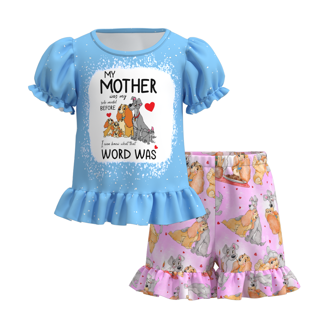 (Pre Order)Girls Summer Cartoon Print Ruffled Short Set