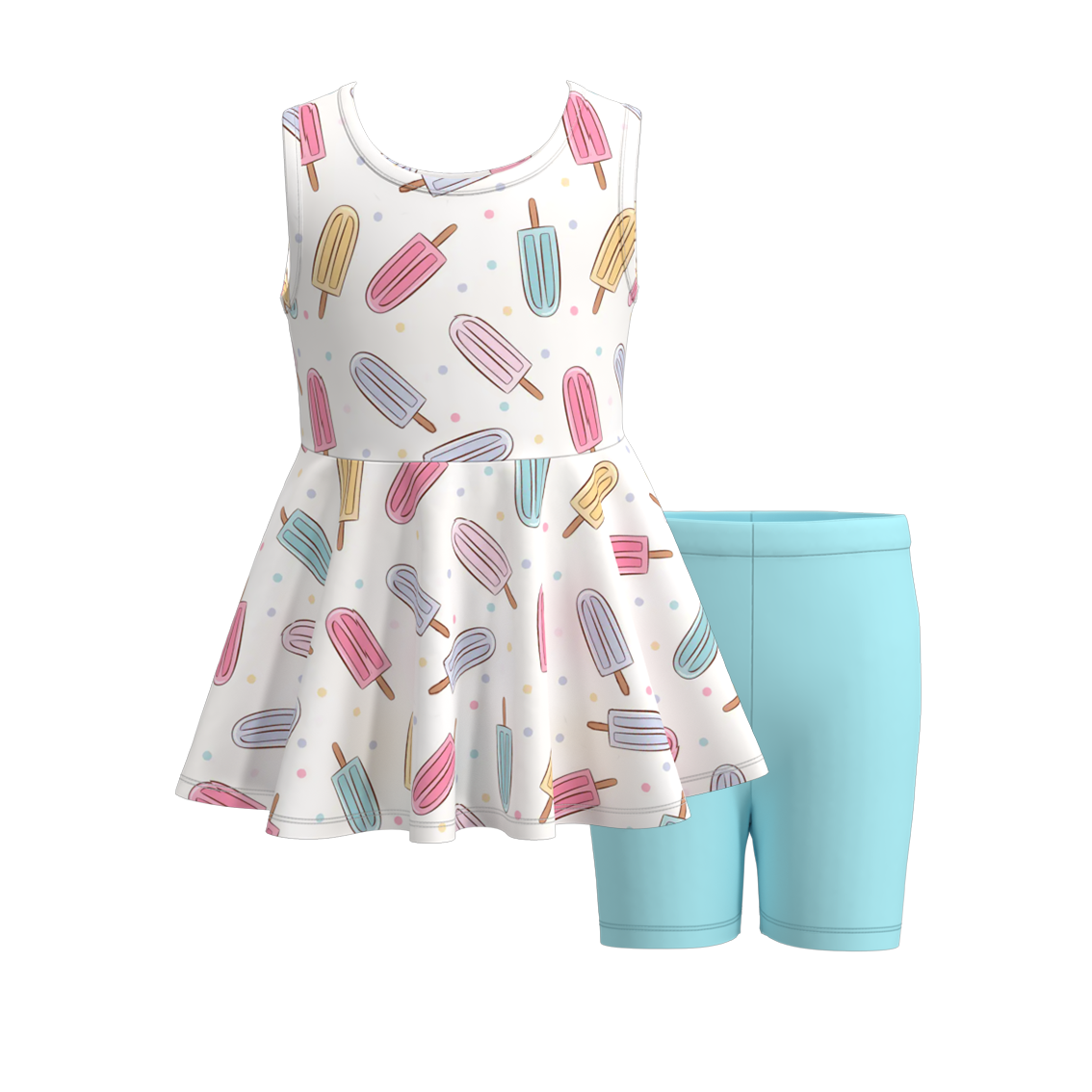 (Pre Order)Girls Summer Ice Cream Print Short Set