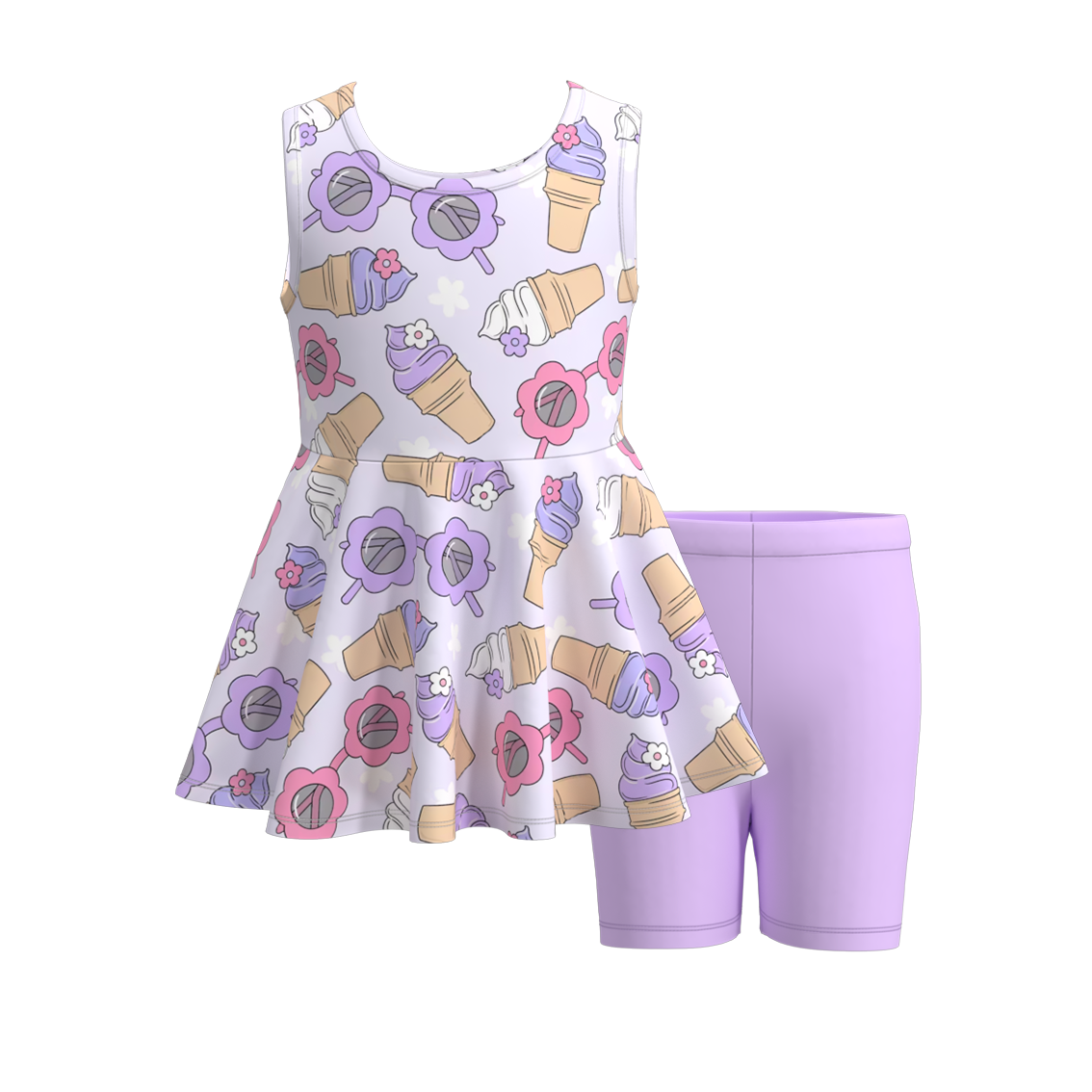 (Pre Order)Girls Summer Ice Cream Print Short Set