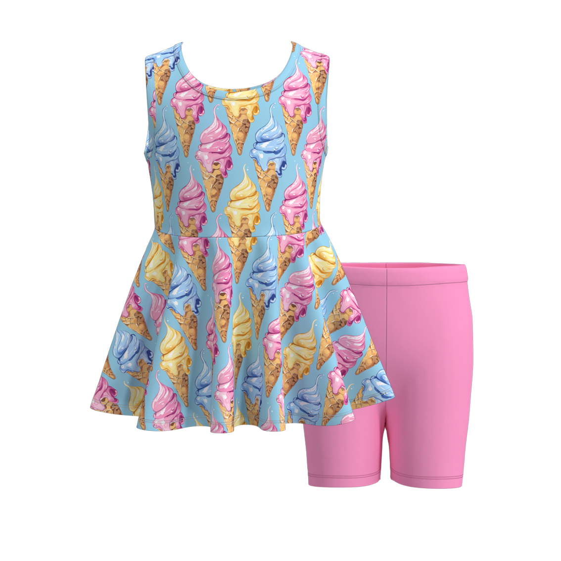 (Pre Order)Girls Summer Ice Cream Print Short Set