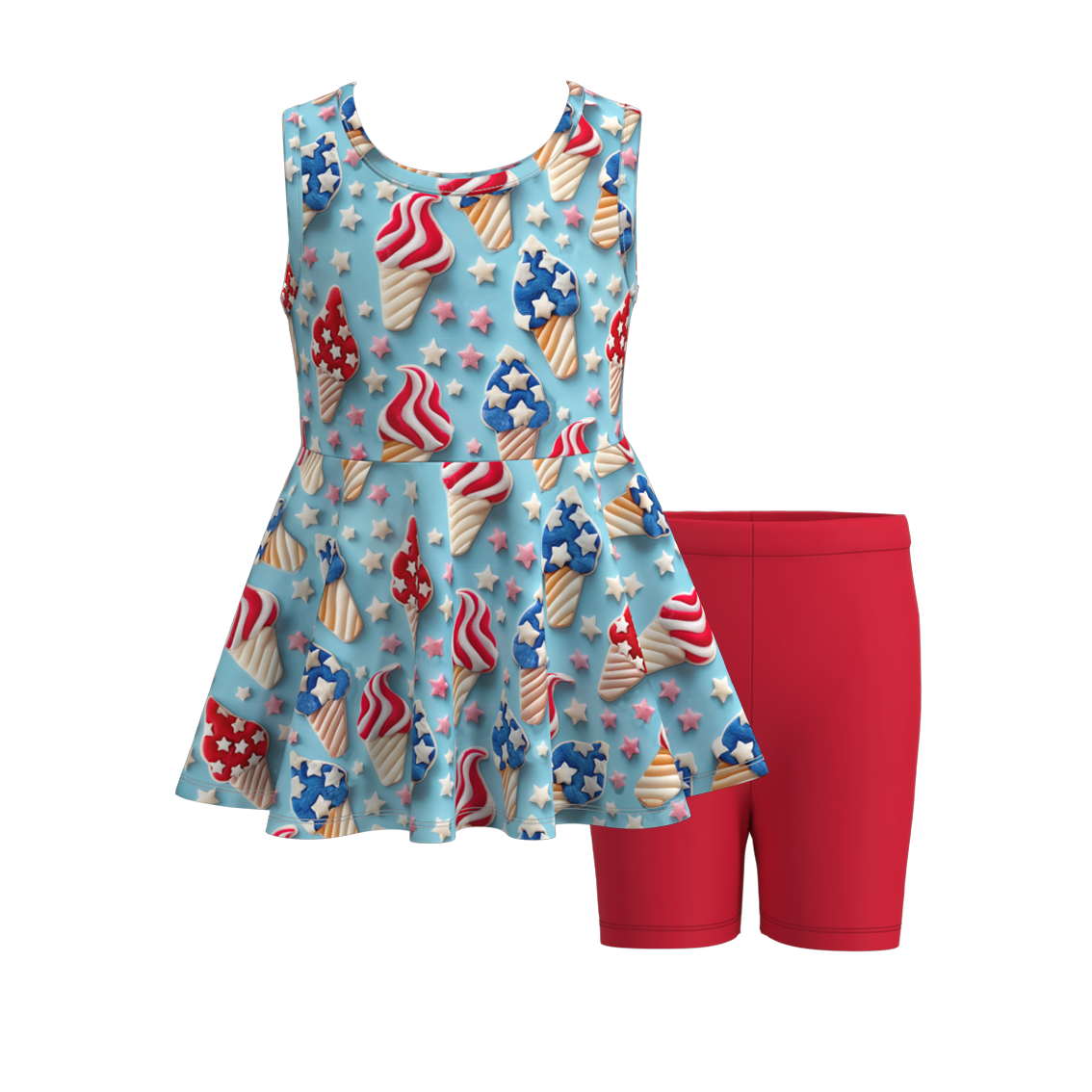 (Pre Order)Girls Summer Ice Cream Print Short Set