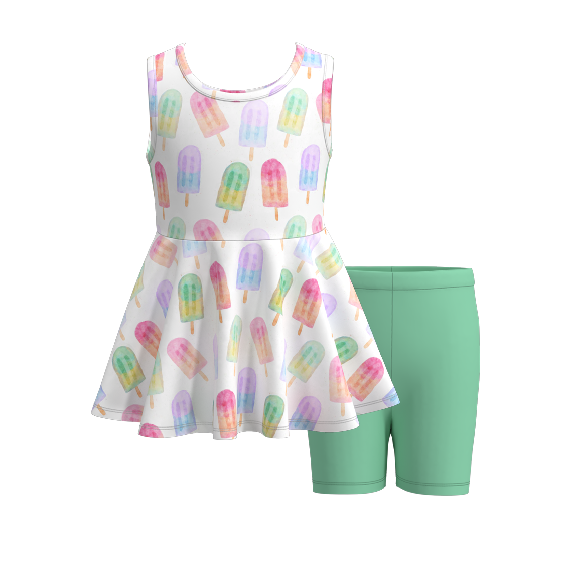 (Pre Order)Girls Summer Ice Cream Print Short Set