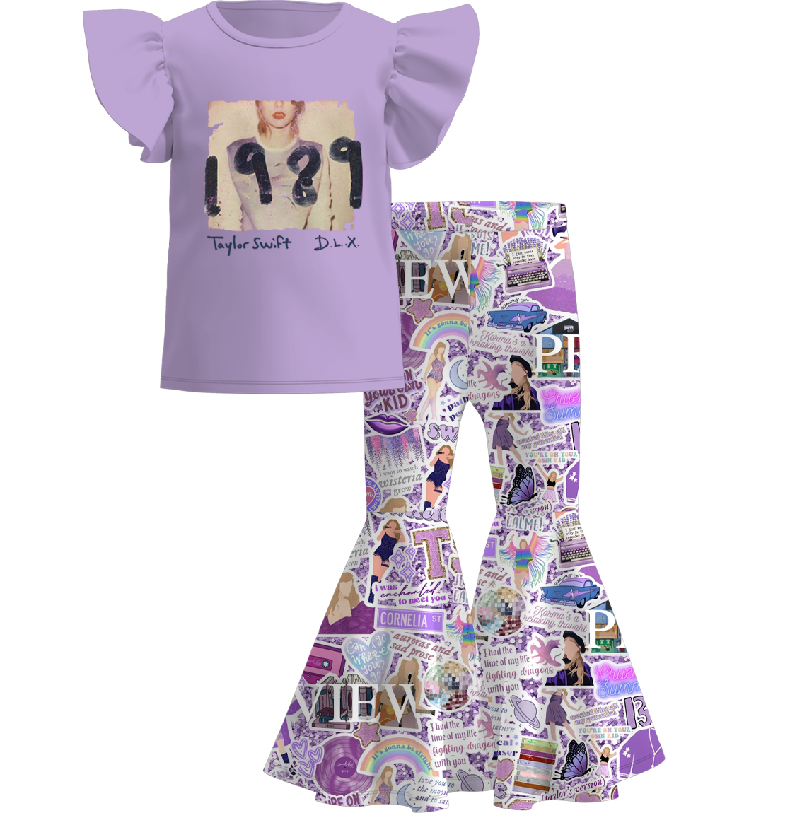 (Pre Order)Grils Summer TS Print Ruffled Bell Set