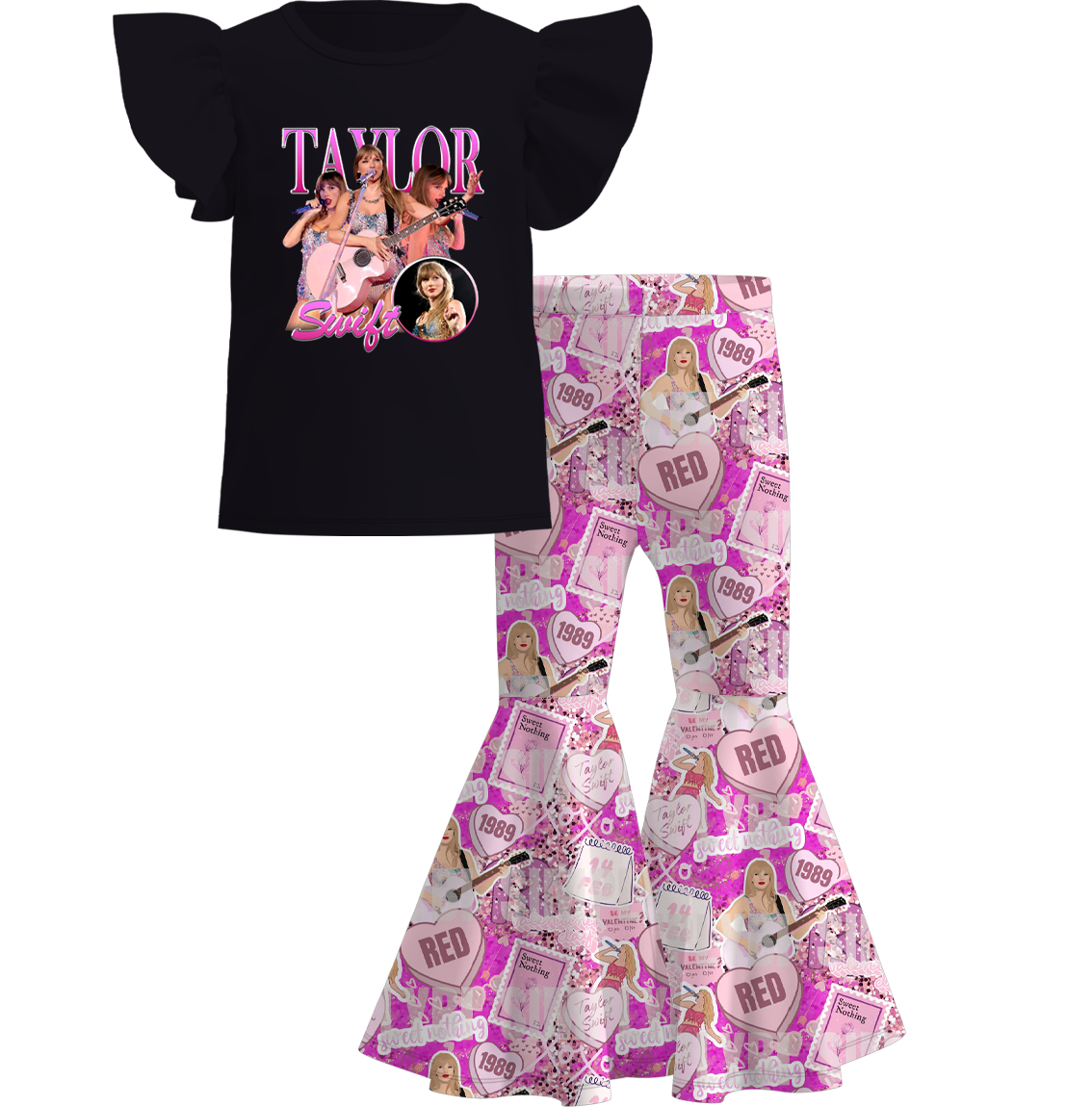 (Pre Order)Grils Summer TS Print Ruffled Bell Set