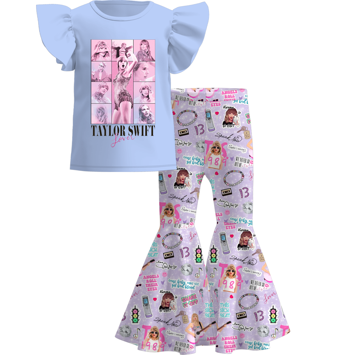 (Pre Order)Grils Summer TS Print Ruffled Bell Set