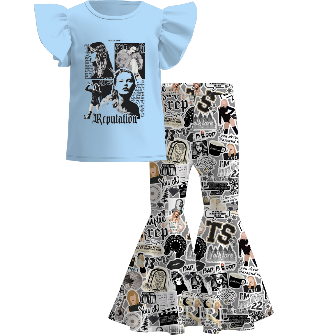 (Pre Order)Grils Summer TS Print Ruffled Bell Set