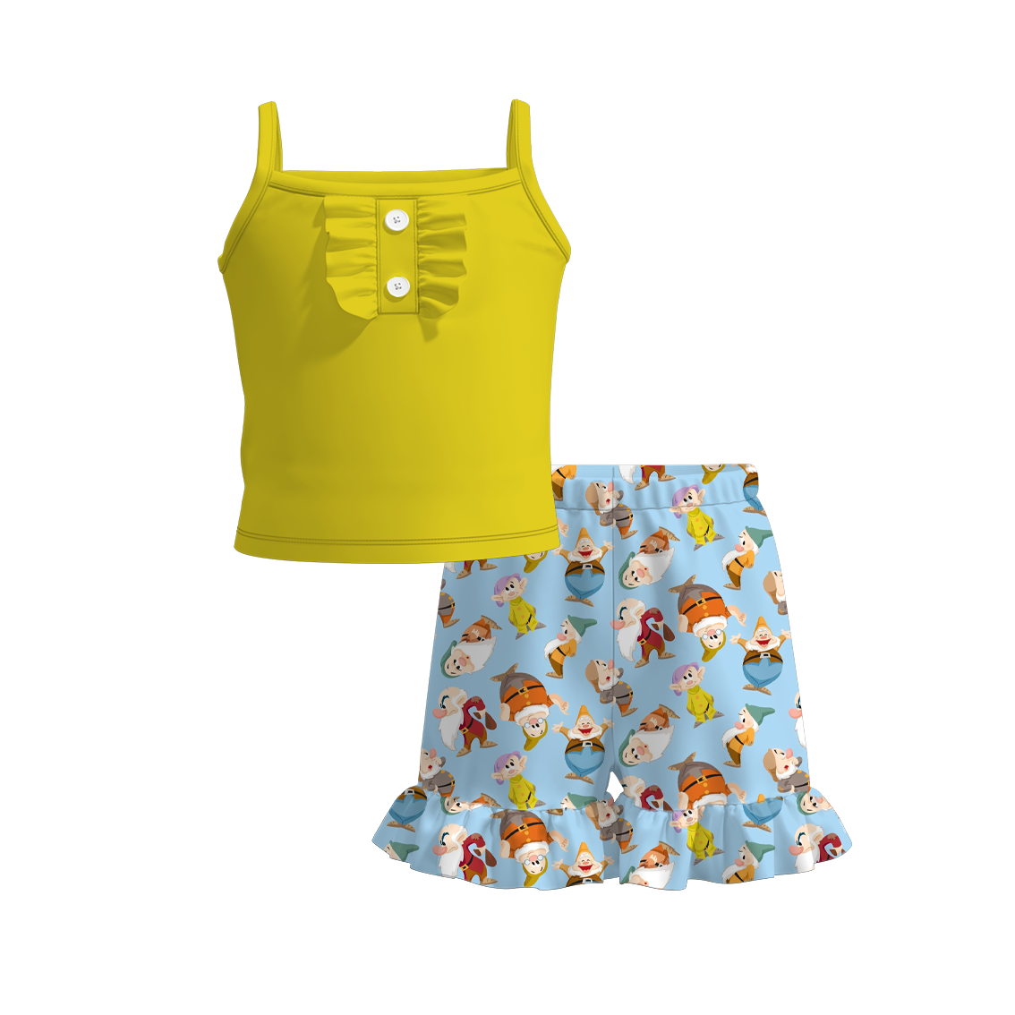 (Pre Order)Girls Summer Snow White Print Ruffled Short Set