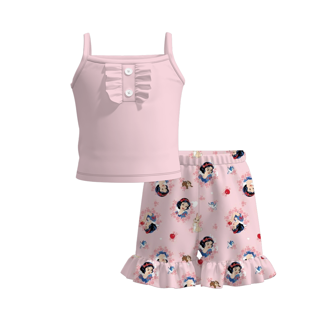 (Pre Order)Girls Summer Snow White Print Ruffled Short Set