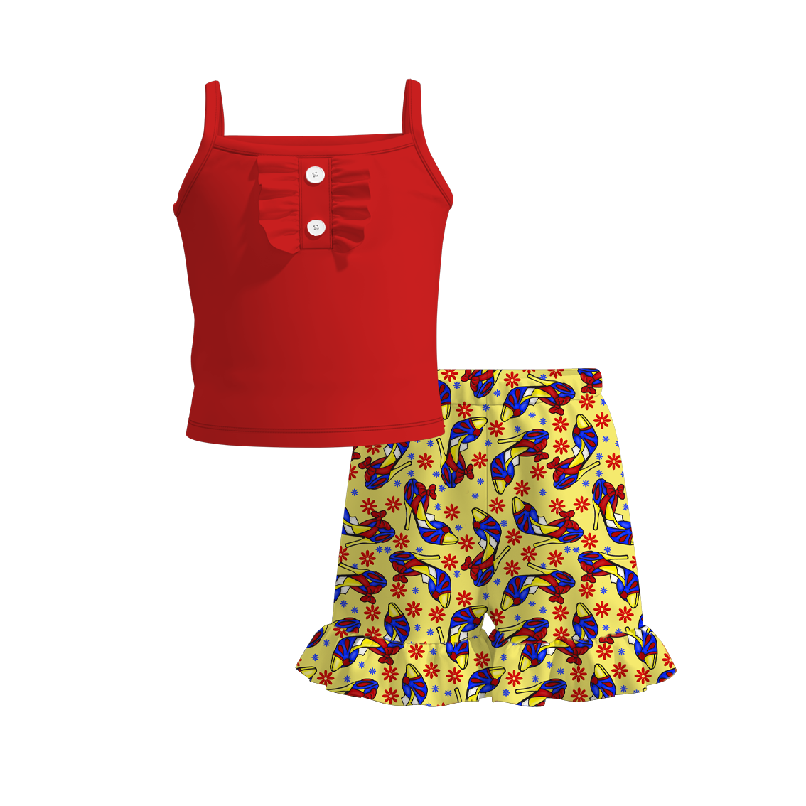 (Pre Order)Girls Summer Snow White Print Ruffled Short Set