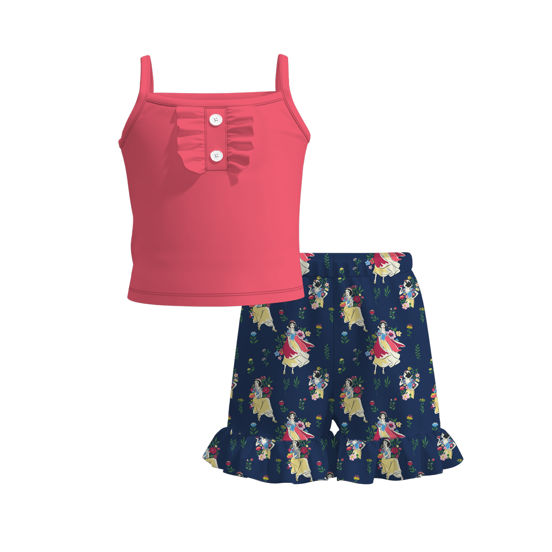 (Pre Order)Girls Summer Snow White Print Ruffled Short Set