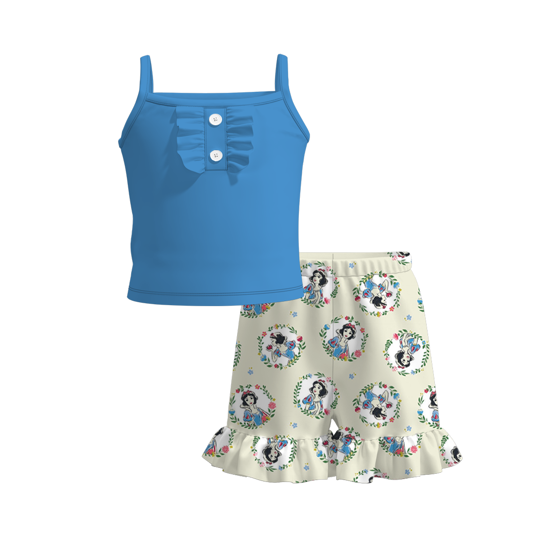 (Pre Order)Girls Summer Snow White Print Ruffled Short Set